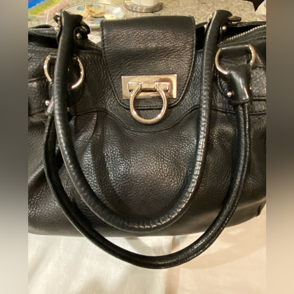 Salvatore Ferragamo Black Leather Shoulder Bag